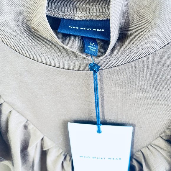 Who What Wear Medium Women's Long Sleeve Knit Ruffle Sheath Brown Mini Dress New - Picture 10 of 12